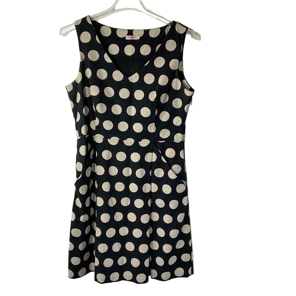 Cath Kidston Dresses & Skirts - Cath Kidston Dress Polka Dot Black Cream Tan Pockets Knee Length Cotton Size L